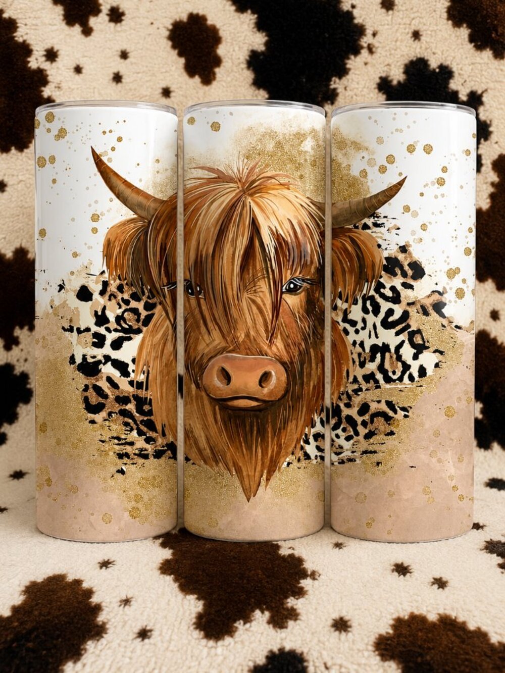 Highland Cow Animal Print Western Custom 20oz Skinny Tumbler Insulated Cup
